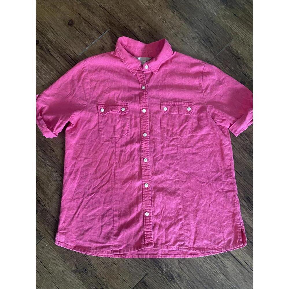 Vibrant Pink Linen Blend Short Sleeve Shirt - Size 12-14